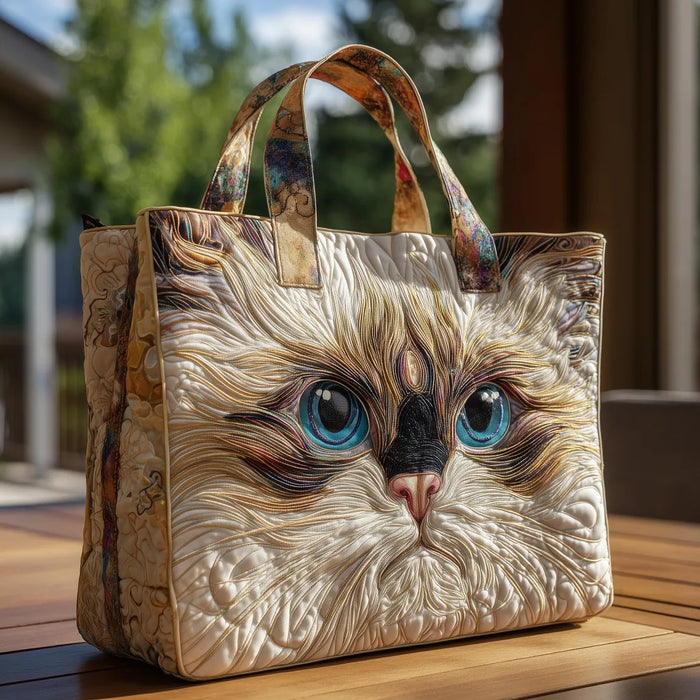 Handcrafted Bag - White Cat with Blue Eyes