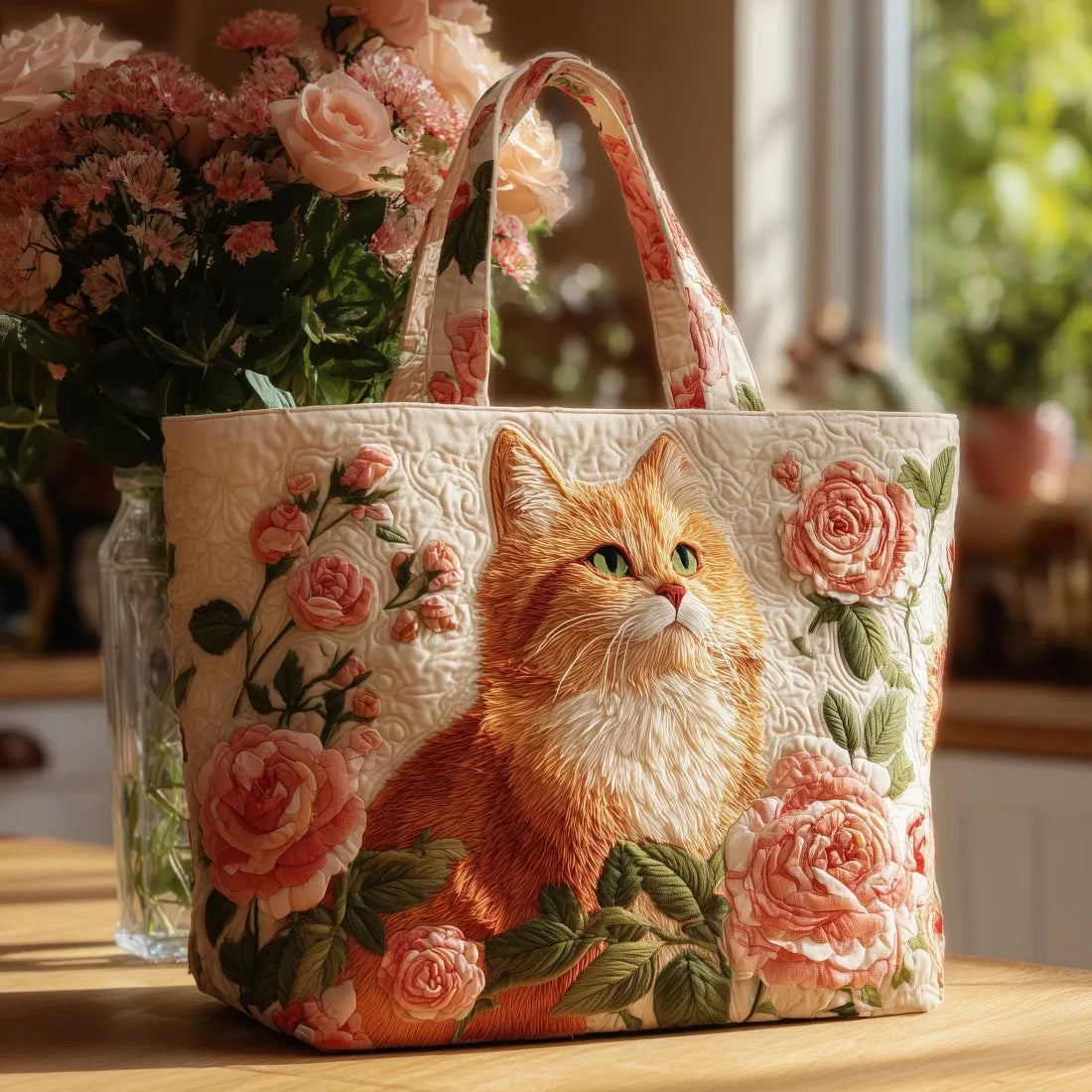 Handmade Bag - Red Cat with Roses