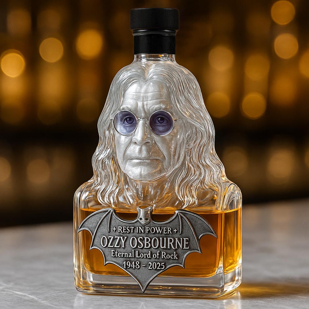 Conservado en cristal — botella de whisky en honor a Ozzy Osbourne
