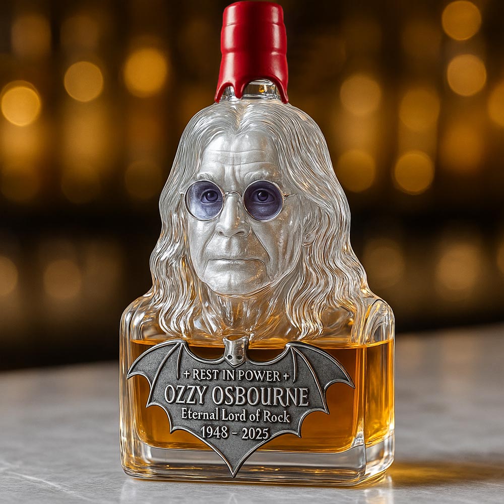 Conservado en cristal — botella de whisky en honor a Ozzy Osbourne