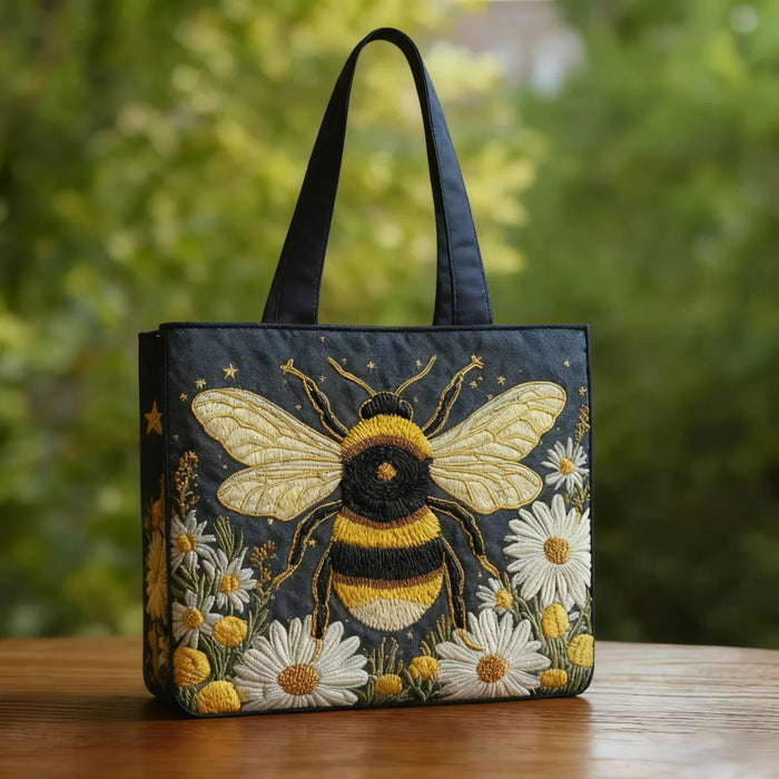 Handmade Bag - Bee with Daisies and Stars