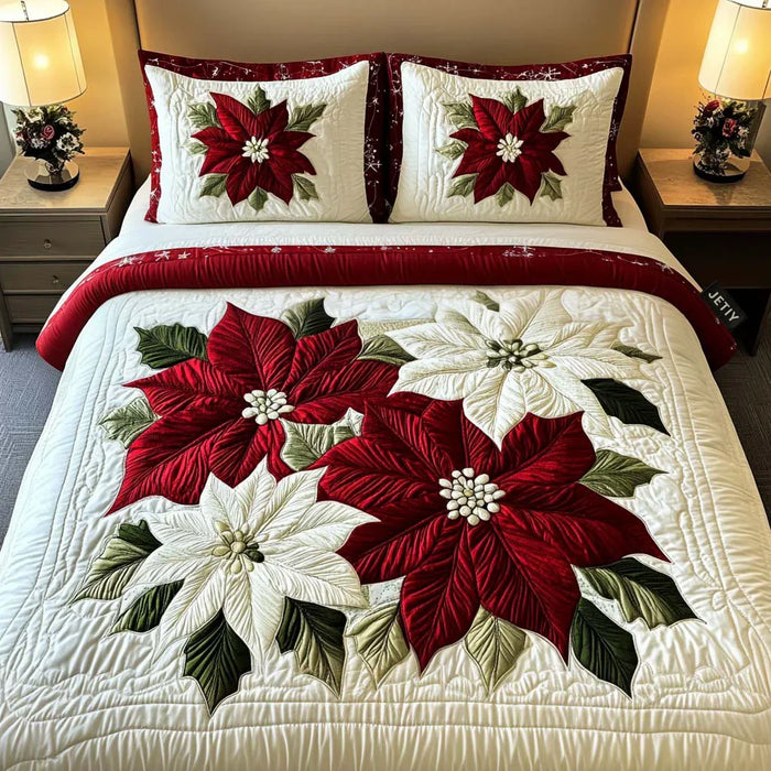 Conjunto de ropa de cama acolchada de 3 piezas - Poisetia de invierno