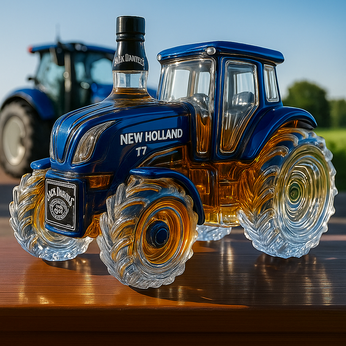 Botella de whisky clásica en forma de tractor New Holland T7