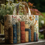 Quilted Handmade Bag - Books and Flowers