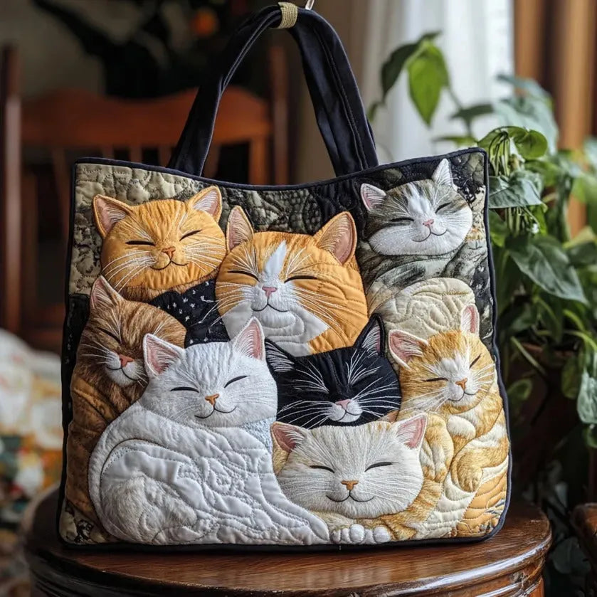 Quilted Handmade Bag - Sleeping Kittens