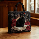 Handmade Quilted Bag - Black Cat on Books