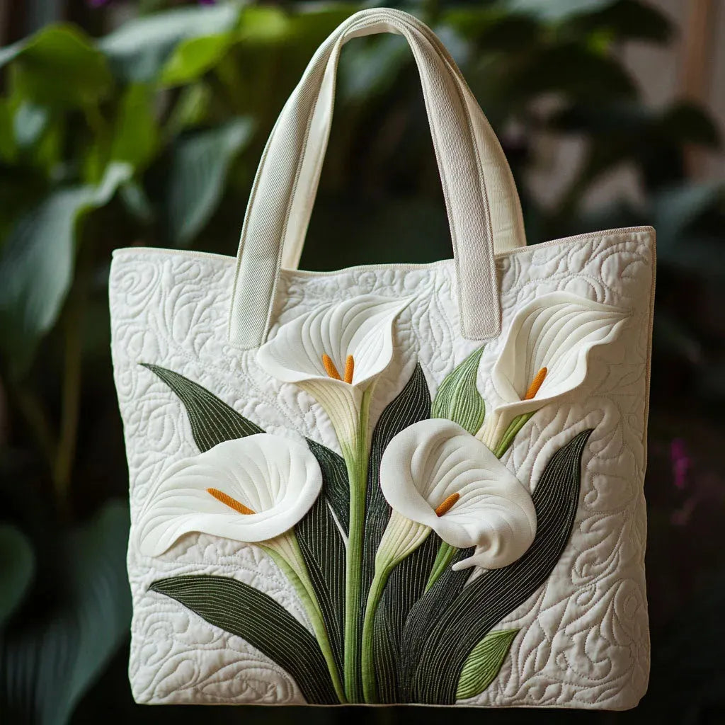 Quilted Handmade Bag - White Lilies