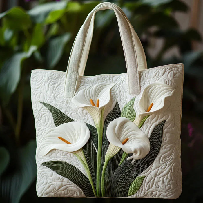 Bolso Artesanal Acolchado - Lirios Blancos