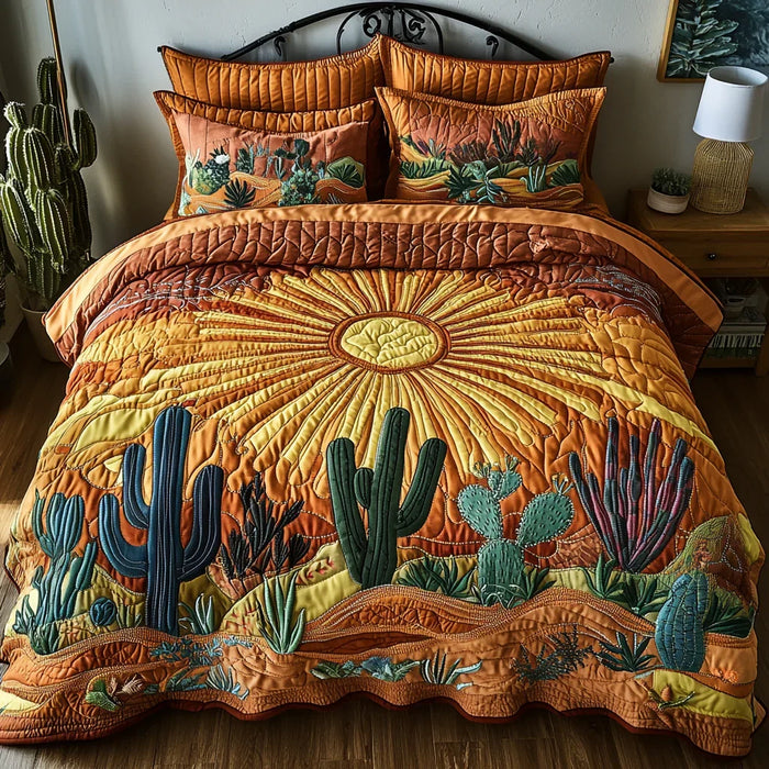 Conjunto de ropa de cama acolchada de 3 piezas - Amanecer en el Cacto
