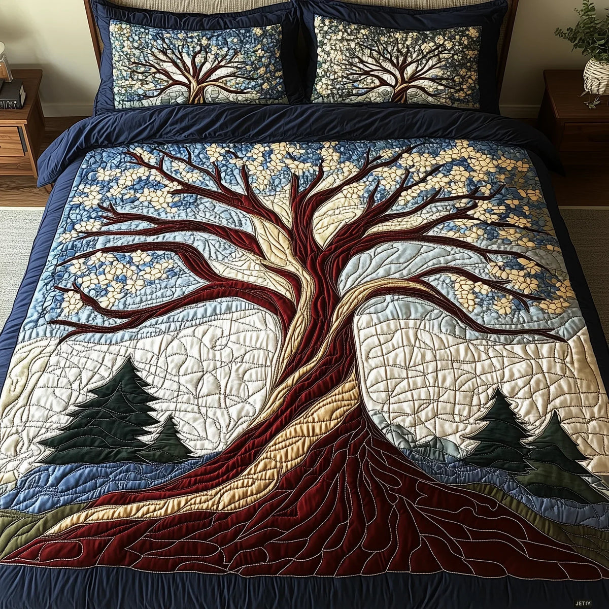 Conjunto de ropa de cama acolchada de 3 piezas - Armonía del Bosque