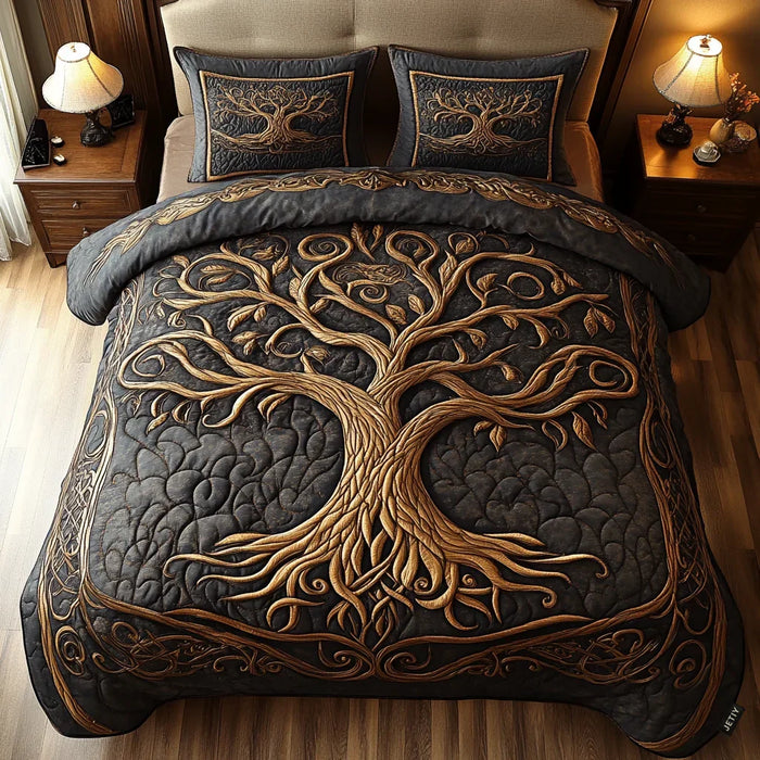 Conjunto de ropa de cama acolchada de 3 piezas - Armonía Dorada