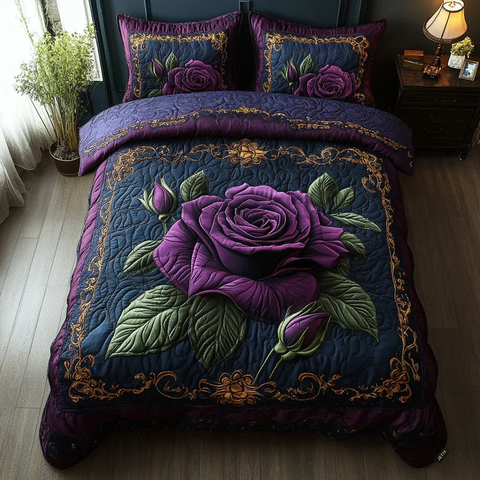 Conjunto de ropa de cama acolchada de 3 piezas - Rosa Púrpura