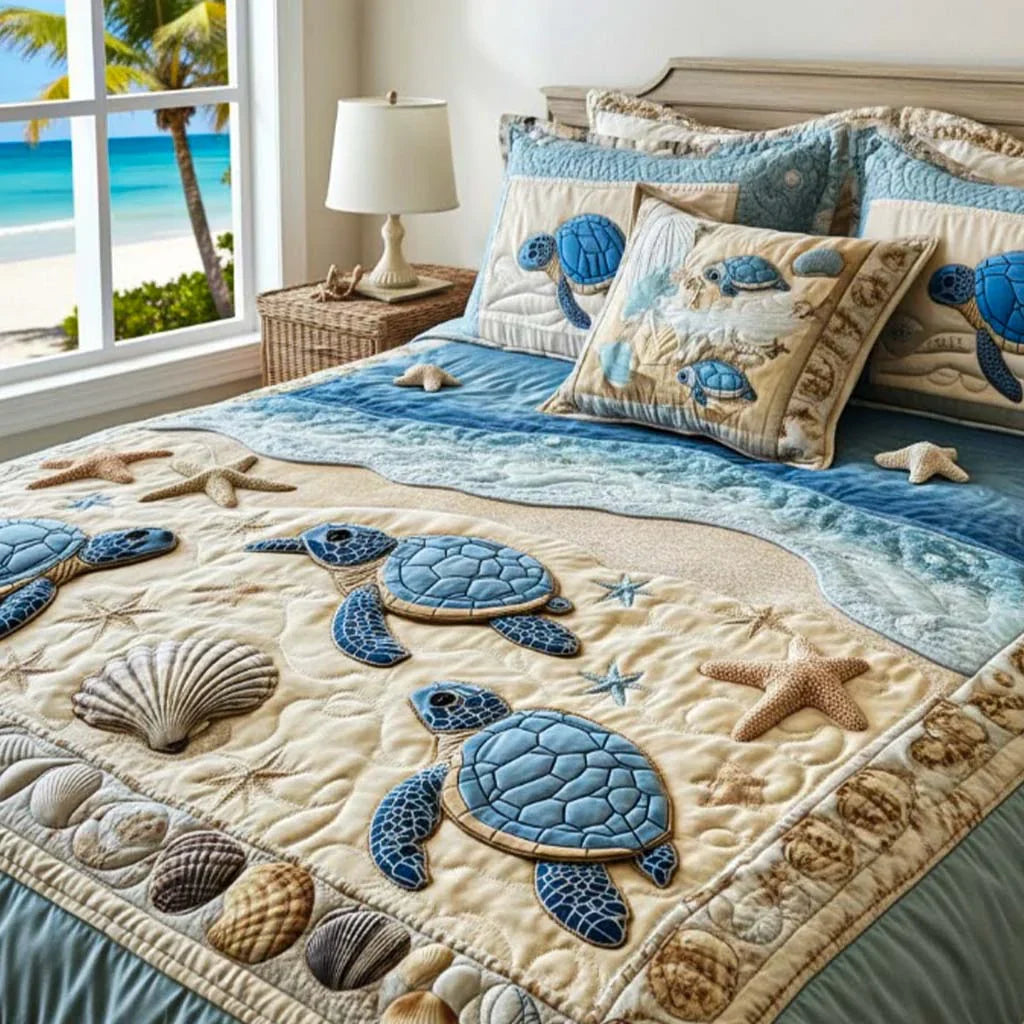 Conjunto de ropa de cama acolchada de 3 piezas Ondas del Océano