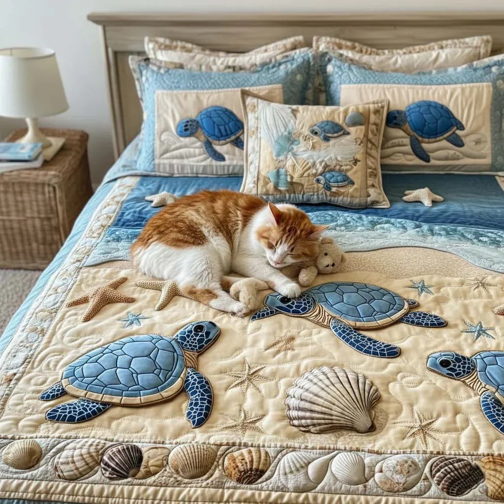 Conjunto de ropa de cama acolchada de 3 piezas Ondas del Océano