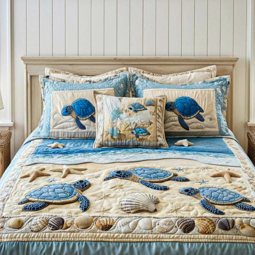 Conjunto de ropa de cama acolchada de 3 piezas Ondas del Océano