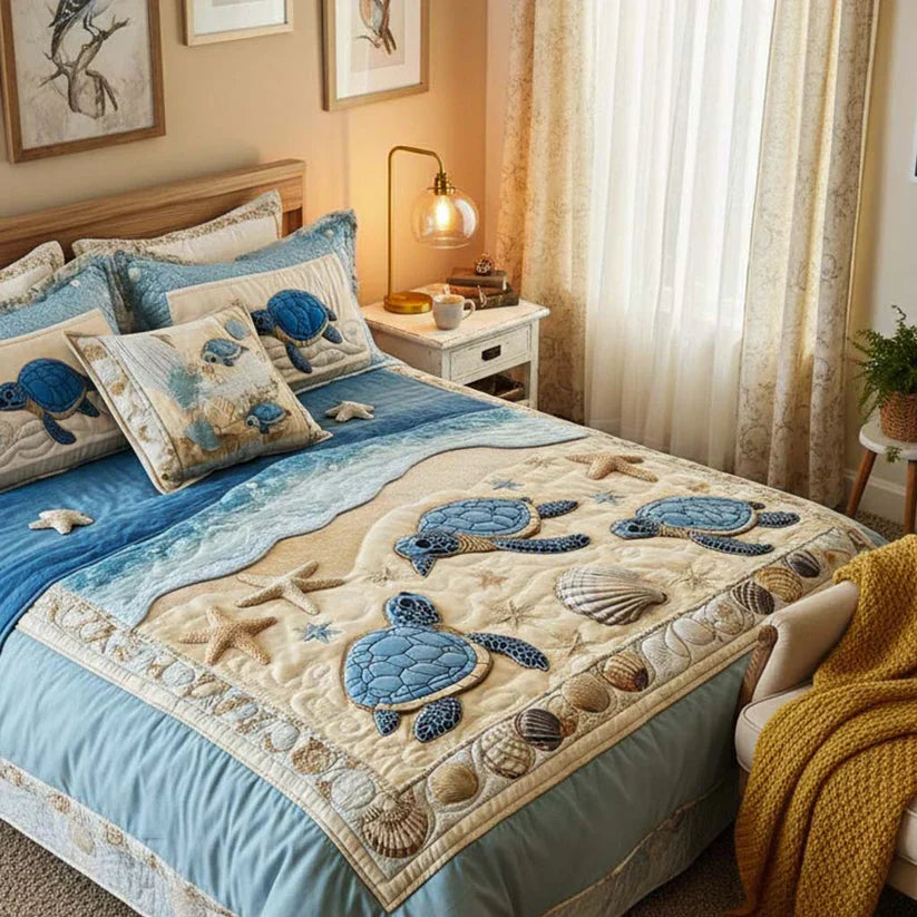 Conjunto de ropa de cama acolchada de 3 piezas Ondas del Océano