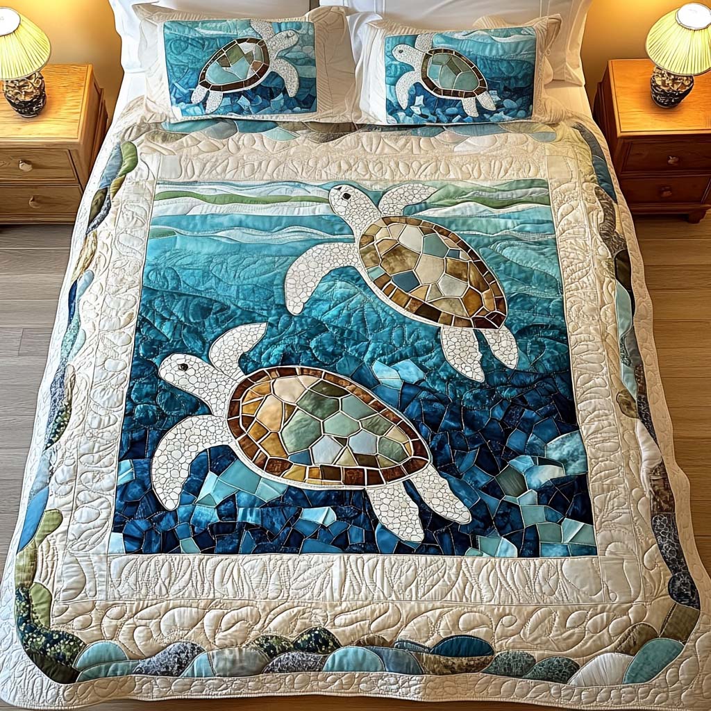 Conjunto de ropa de cama acolchada de 3 piezas - Tortugas