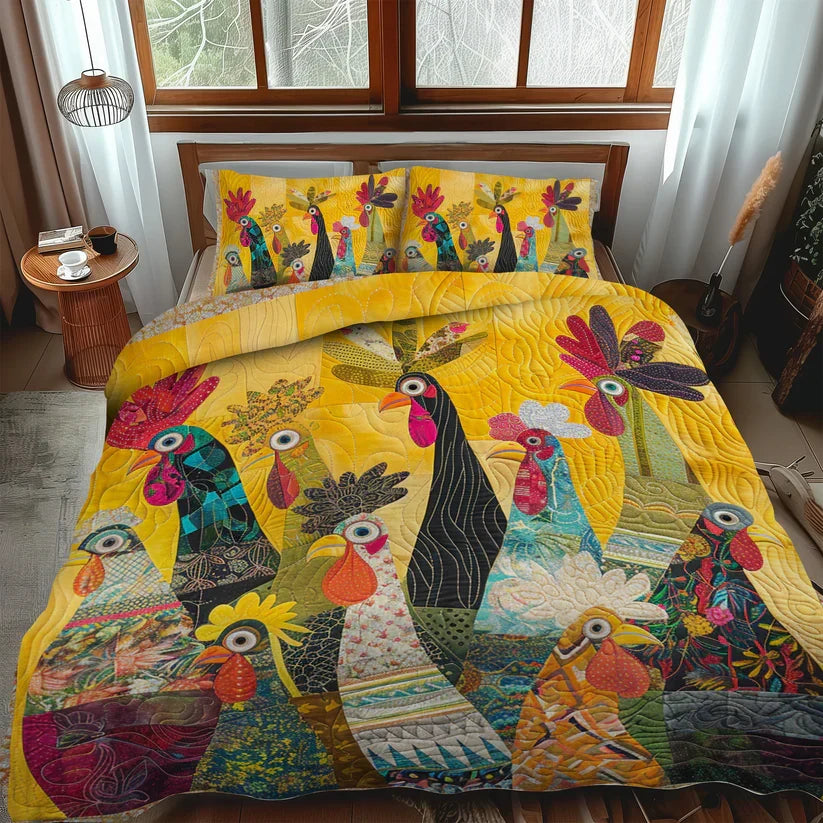Juego de ropa de cama acolchada de 3 piezas - Gallo del Amanecer