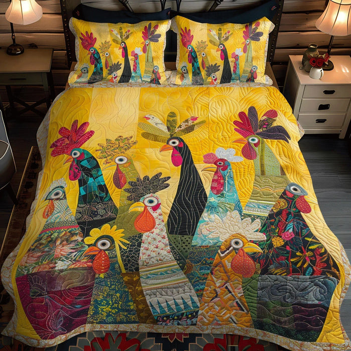 Juego de ropa de cama acolchada de 3 piezas - Gallo del Amanecer