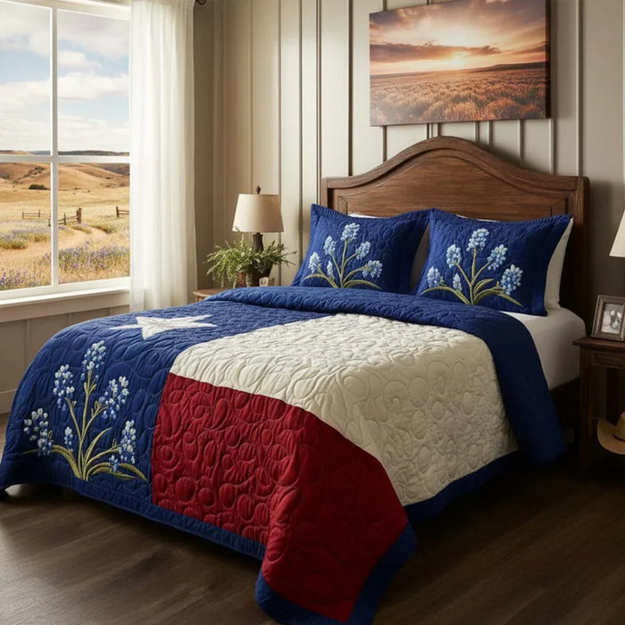 Conjunto de ropa de cama acolchada de 3 piezas - Orgullo de Texas