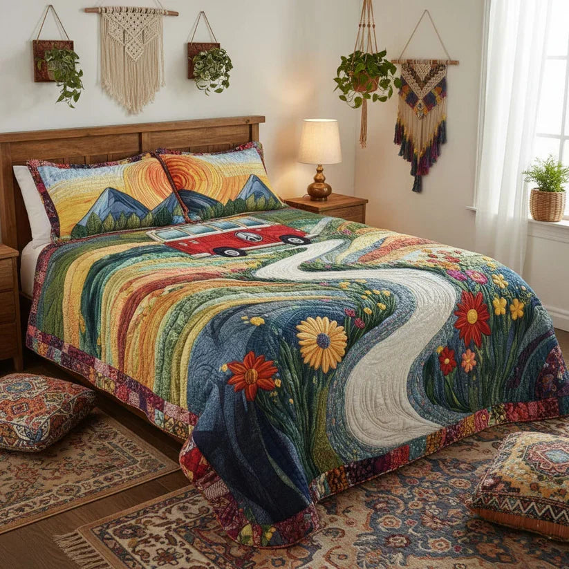 Conjunto de ropa de cama acolchada de 3 piezas - Viaje Vintage