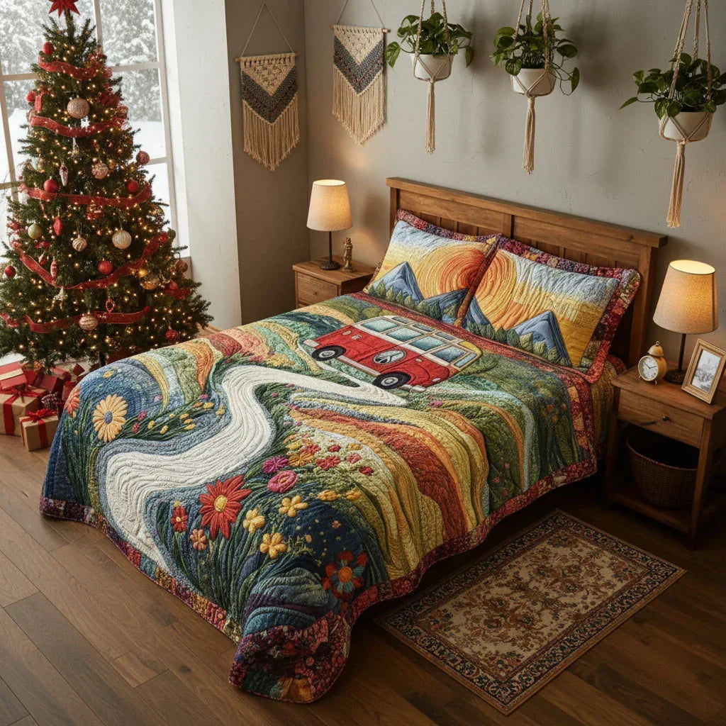 Conjunto de ropa de cama acolchada de 3 piezas - Viaje Vintage