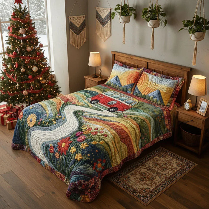 Conjunto de ropa de cama acolchada de 3 piezas - Viaje Vintage