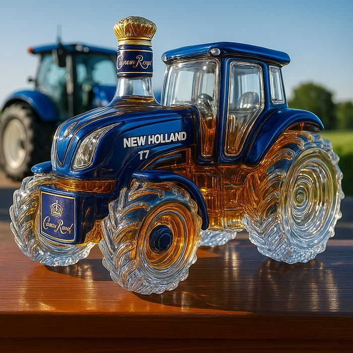Botella de whisky clásica en forma de tractor New Holland T7