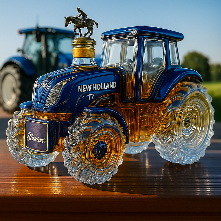 Botella de whisky clásica en forma de tractor New Holland T7