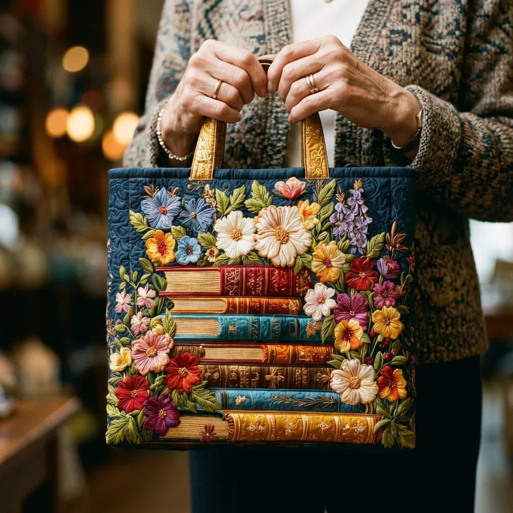 Handmade Bag - Floral and Books Print