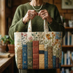 Quilted Handmade Bag - Books and Flowers