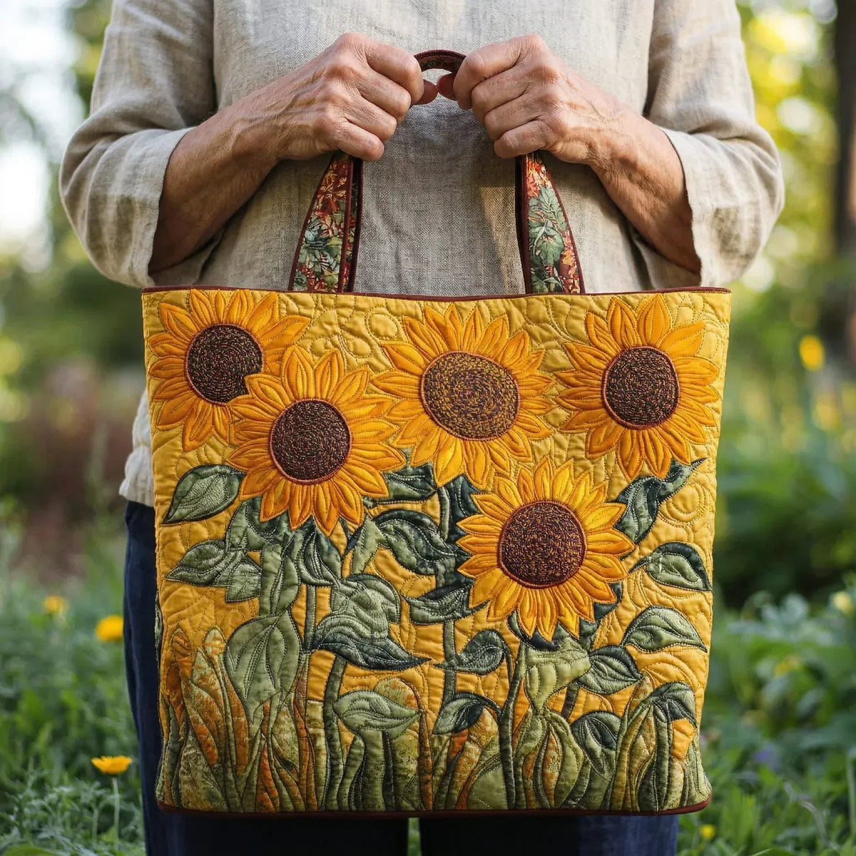 Quilted Classic Handbag - Sunflowers