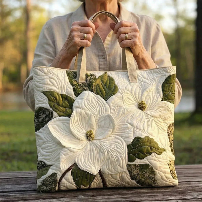 Bolso Artesanal Acolchado - Lirios Blancos Elegantes