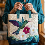 Quilted Pouch - Hummingbird and White Flower