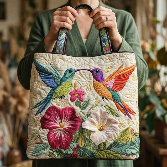 Quilted Bag - Hummingbird and White Flowers