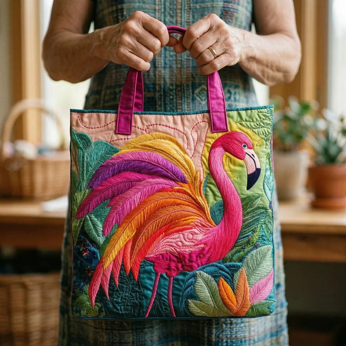 Quilted Bag - Rainbow Flamingo